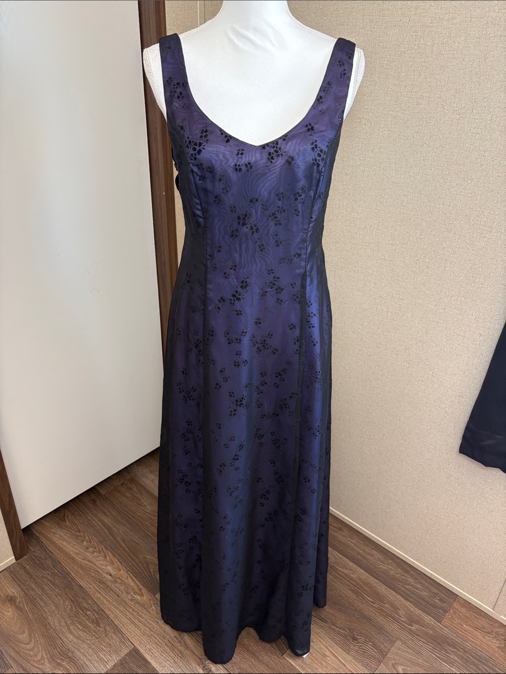 Vintage Morgan & Co Linda Bernell Purple Black Maxi Dress Whimsigoth Sz 11/12